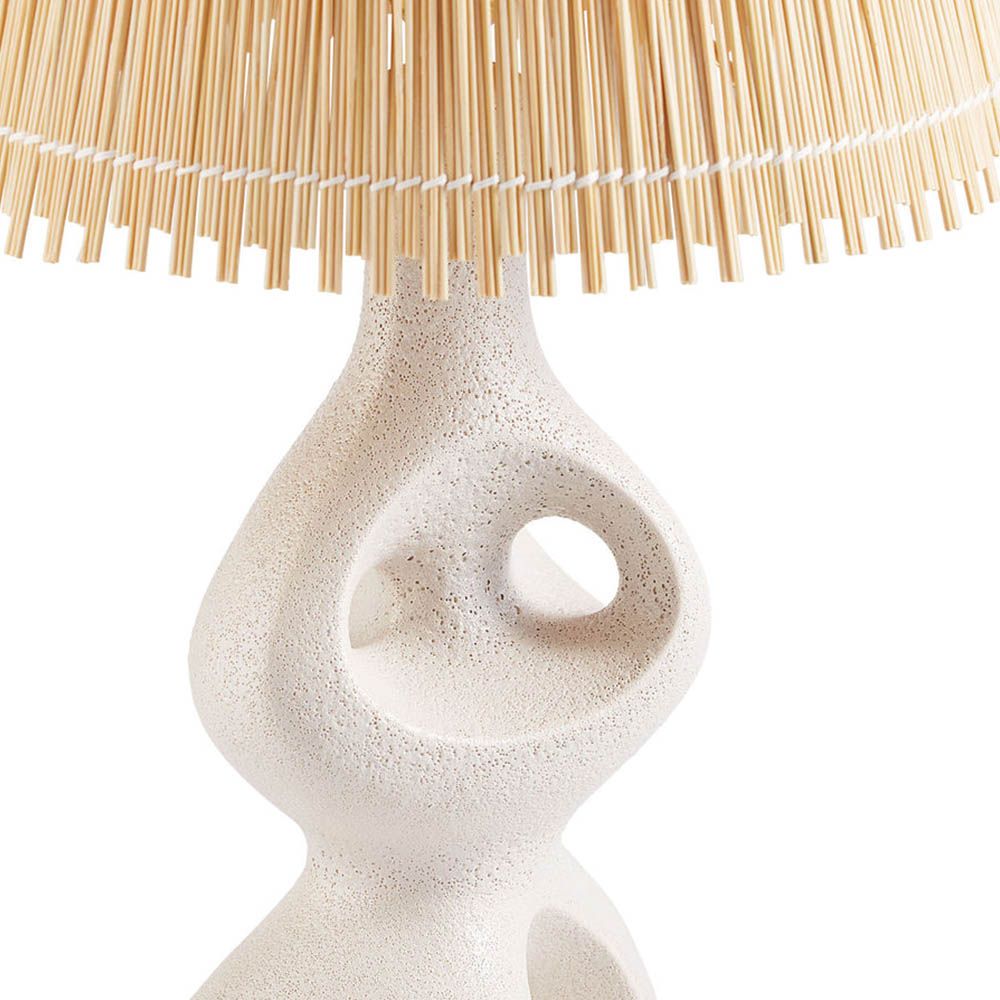 Modern curved cream ceramic lamp with rattan shade