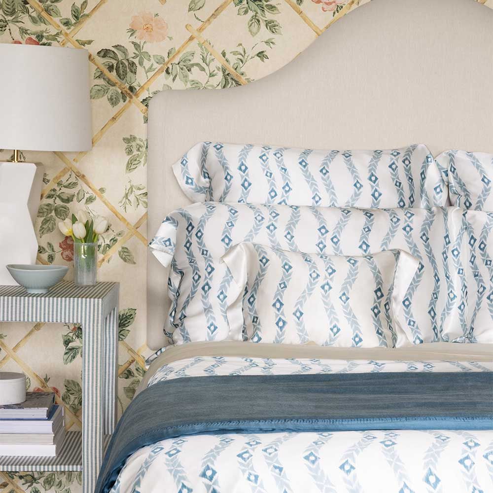 Tumbleweed design silk cushion in a beautiful baby blue