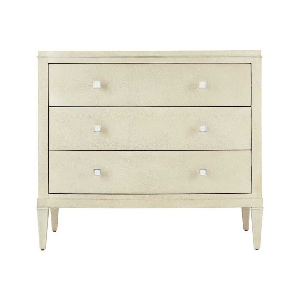 Cream coloured, shagreen effect bedside table with three drawers