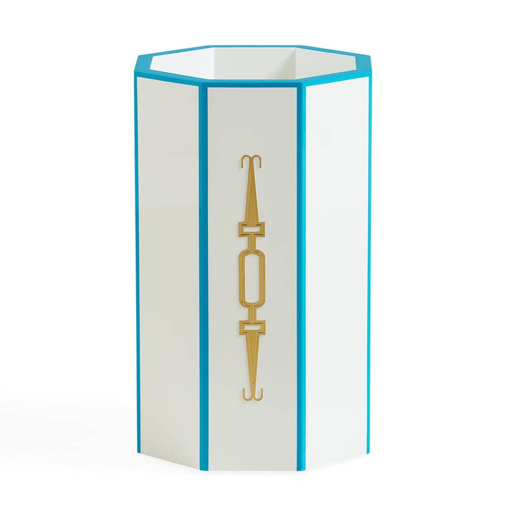 White glossy umbrella stand with blue lining