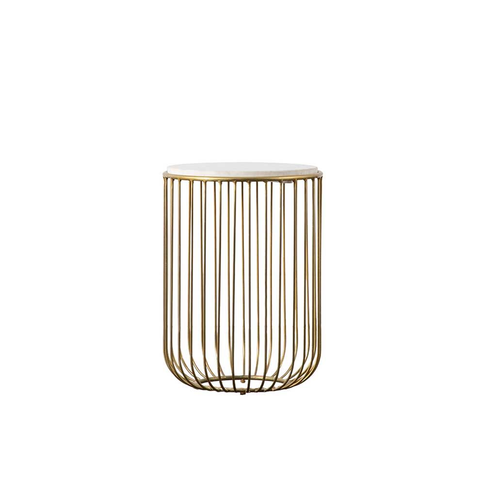 Brass framework side table with round white marble top