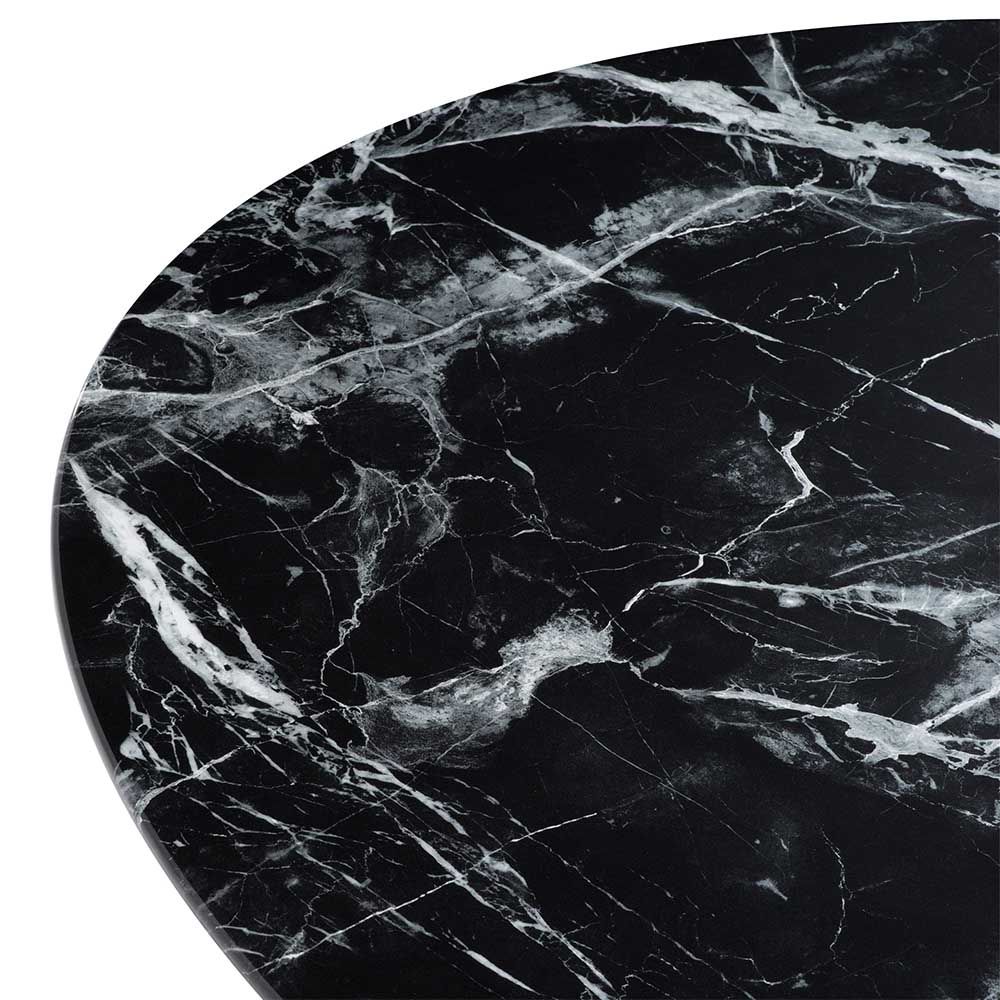 Sleek marble effect dining table with glossy plinth base