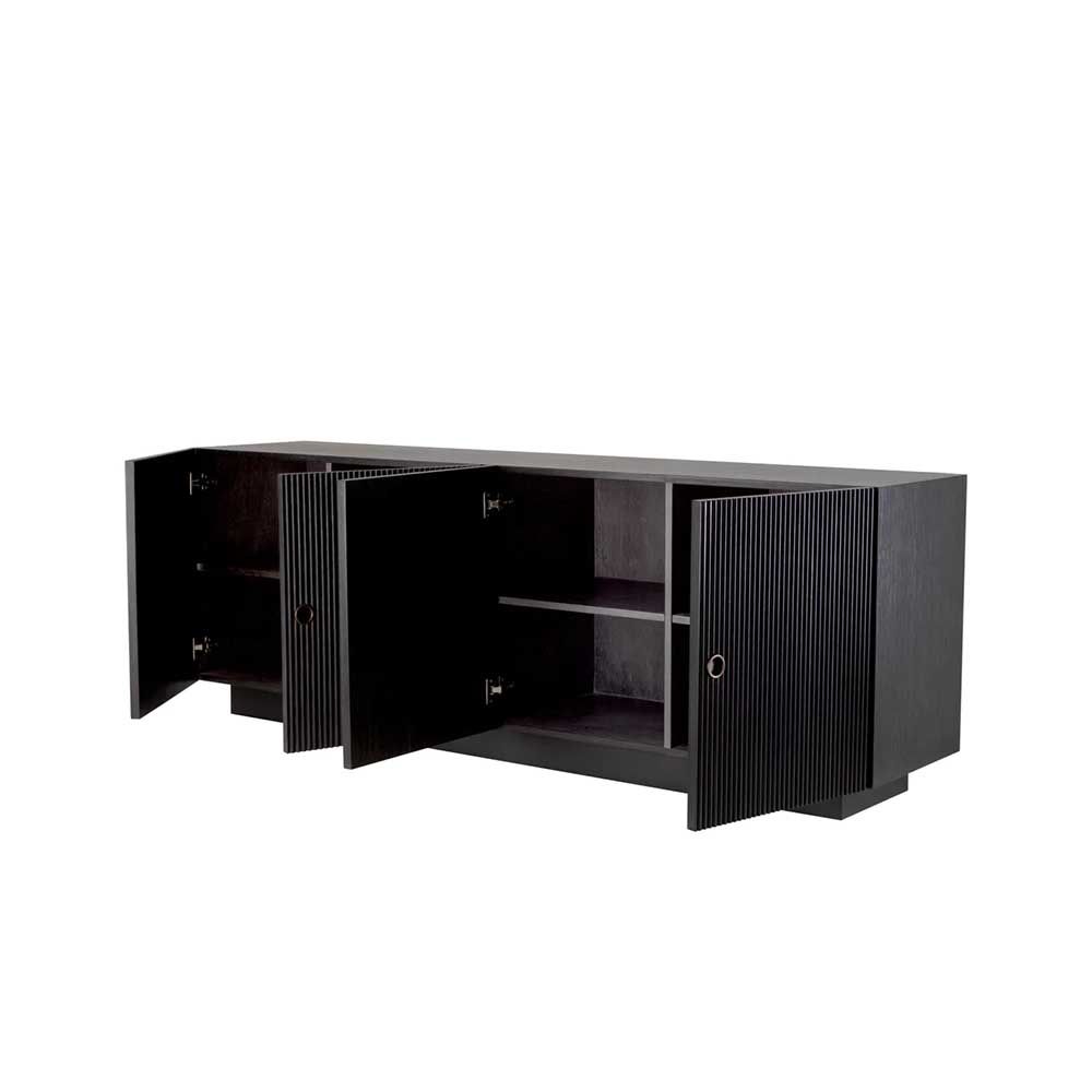 Glamourous ribbed sideboard with four doors in charcoal grey finish