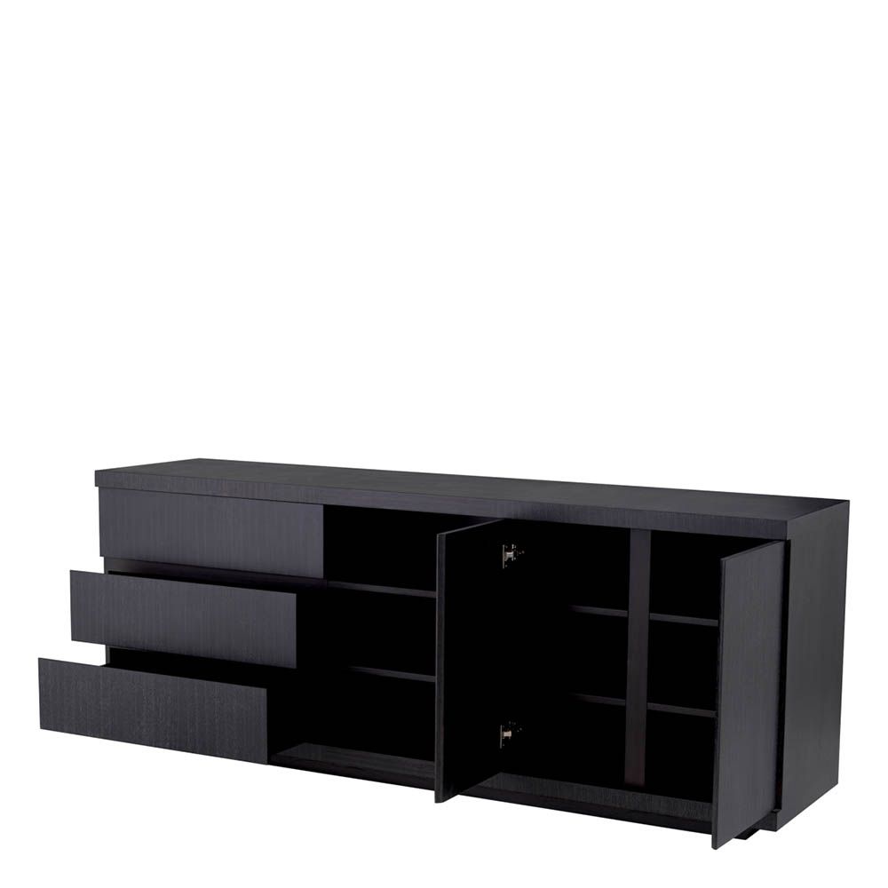 Charcoal grey veneered wooden sideboard with middle display shelving