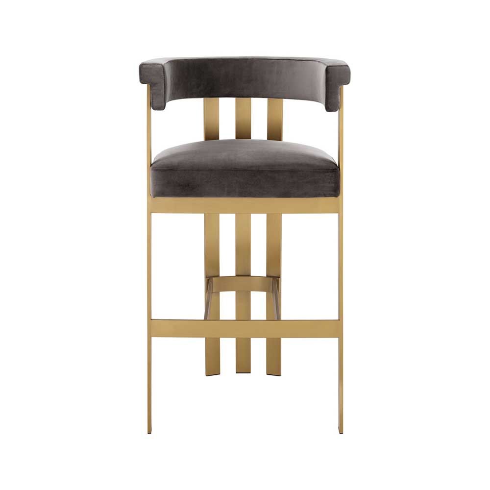 Glamorous brass frame bar stool and grey velvet upholstery