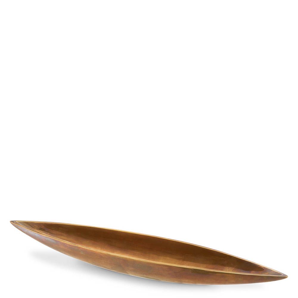 Pointed oval shape bowl with antique brass finish 