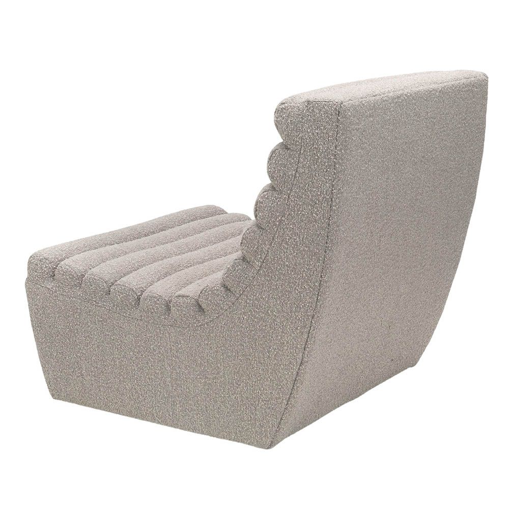 Statement curved lounge chair with boucle taupe channelling