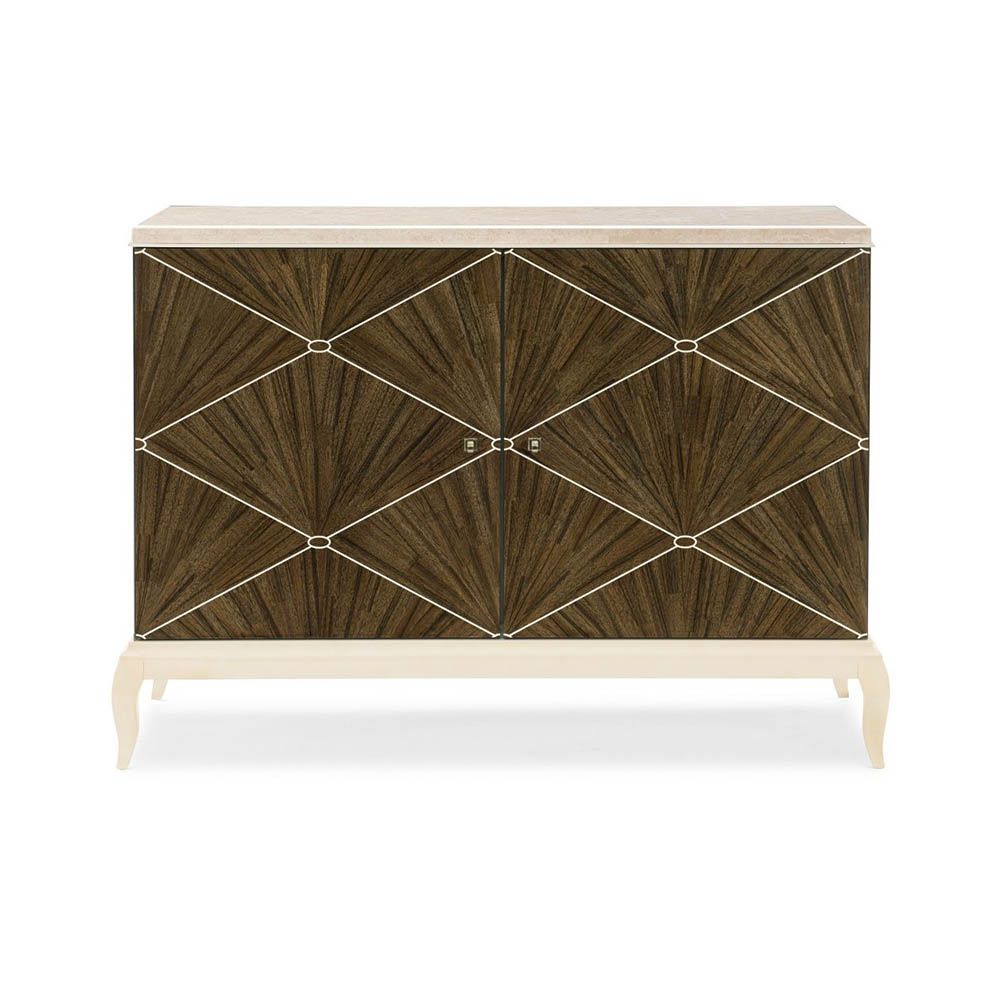 Striking and sophisticated art-deco inspired cabinet with stone top and diamond embellishment