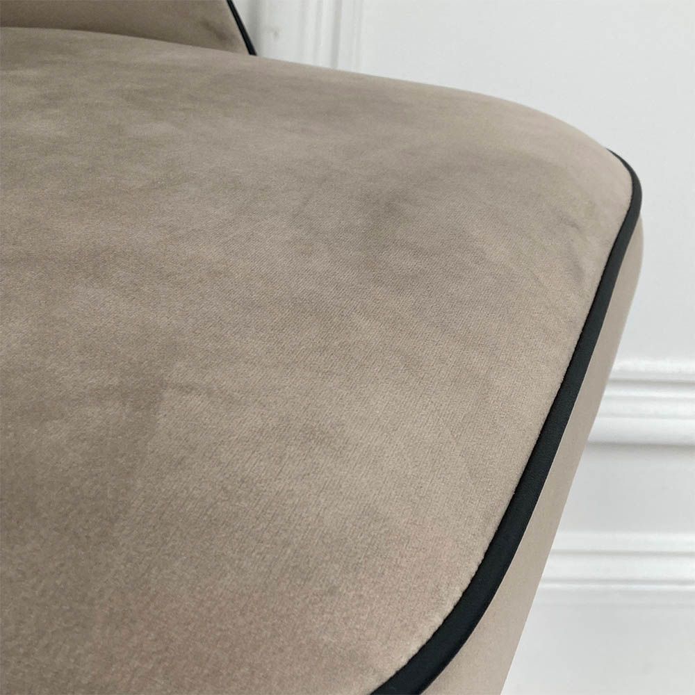 Stylish bar stool upholstered in greige velvet with metal tapered legs 