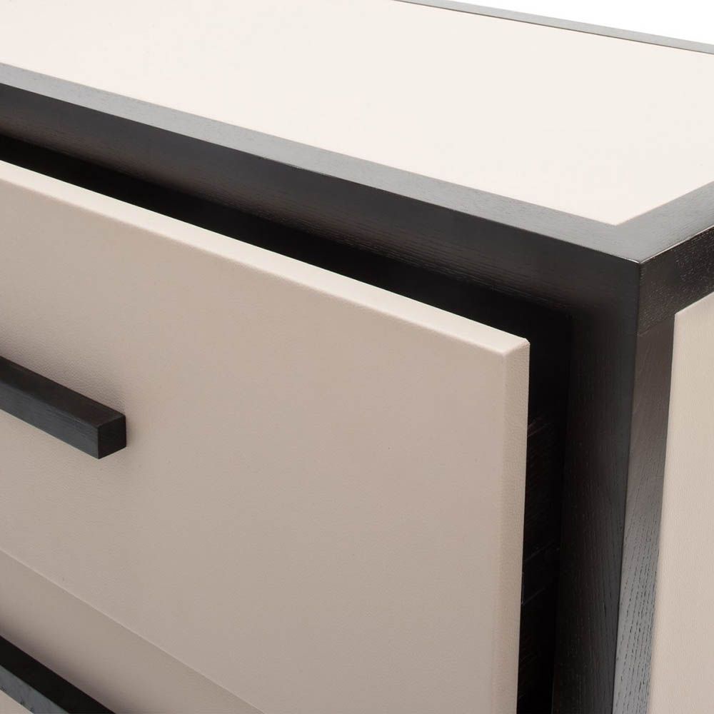 Elegant faux leather chest of drawers in a sophisticated neutral