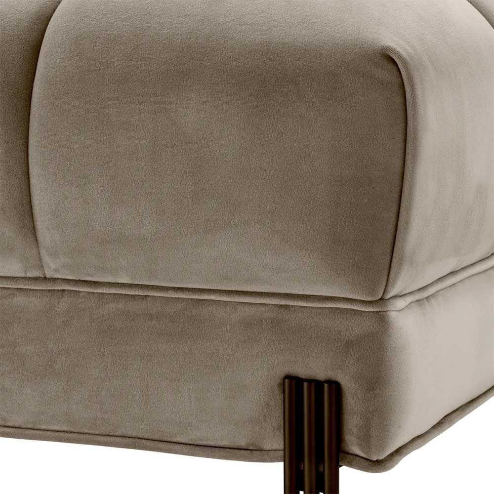 Greige velvet chaise longue sofa with quilted deep stitching 