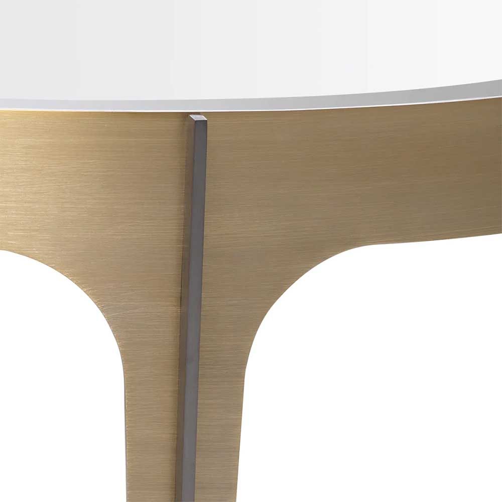 Round side table with brass frame and bevelled glass surface