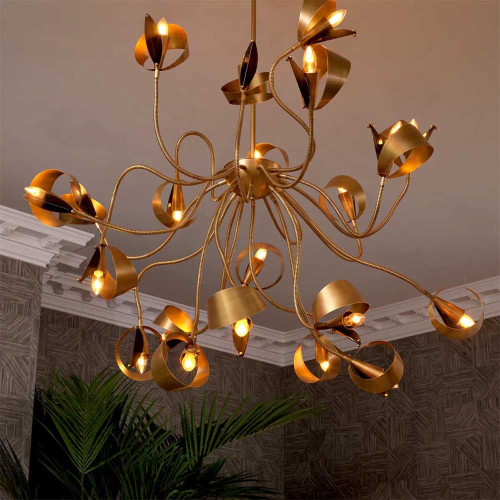Unique brass chandelier with adjustable arms