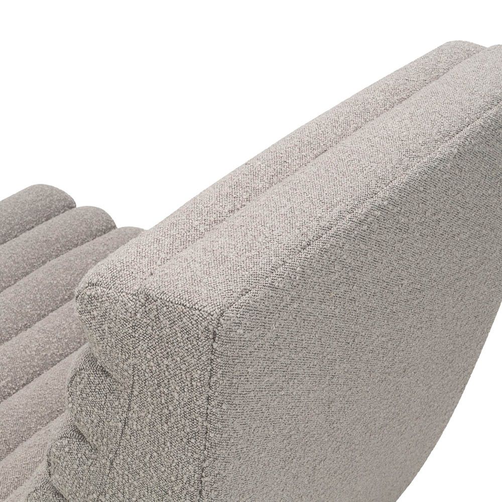 Statement curved lounge chair with boucle taupe channelling