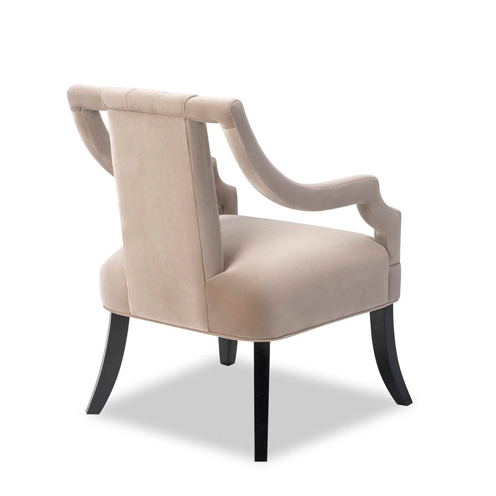 Stylish velvet sand chair with channelling and open arms