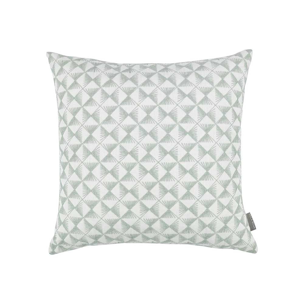 Feathery embroidered cushion with a contemporary stripe backing
