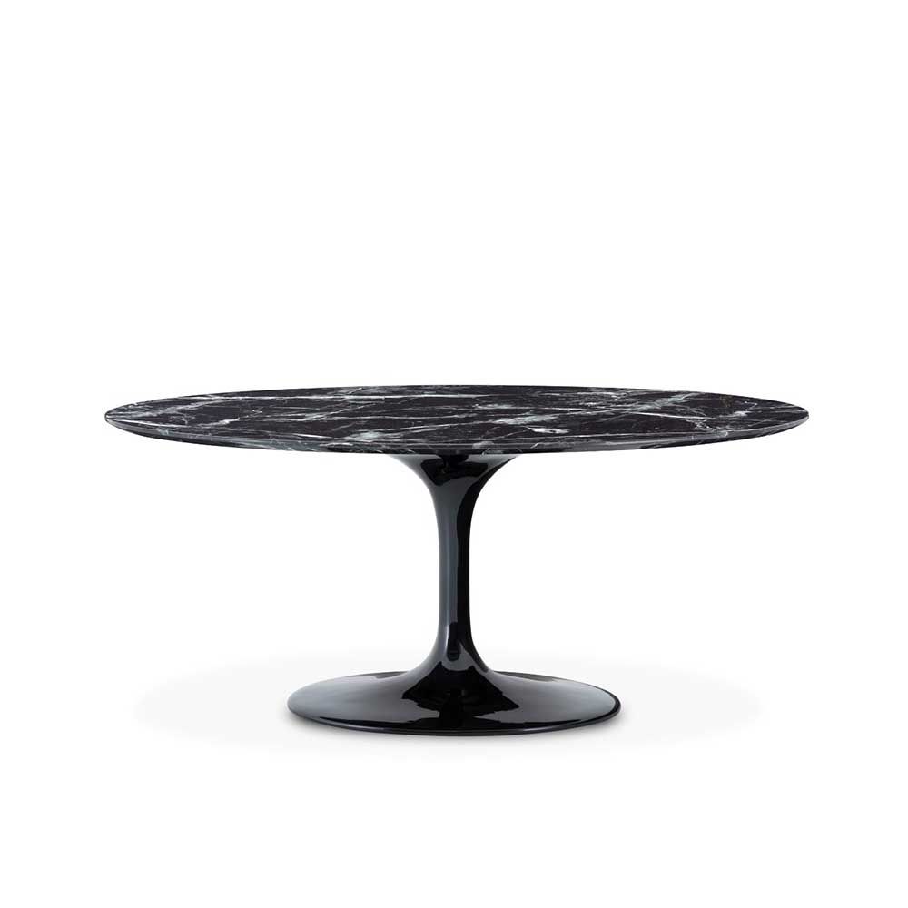 Sleek marble effect dining table with glossy plinth base
