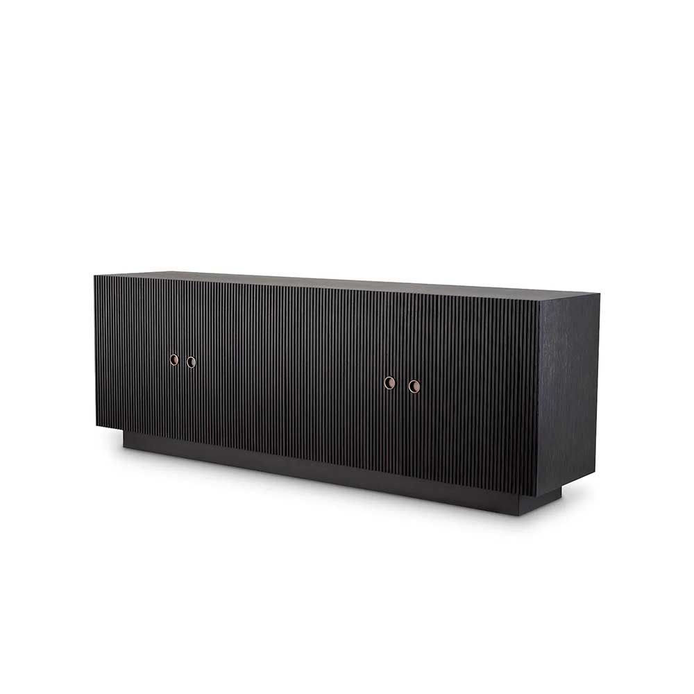 Glamourous ribbed sideboard with four doors in charcoal grey finish