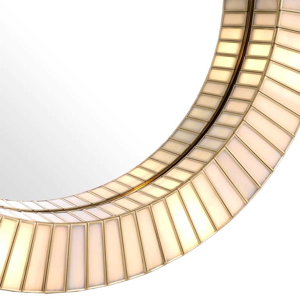 Light up round mirror with brass accents