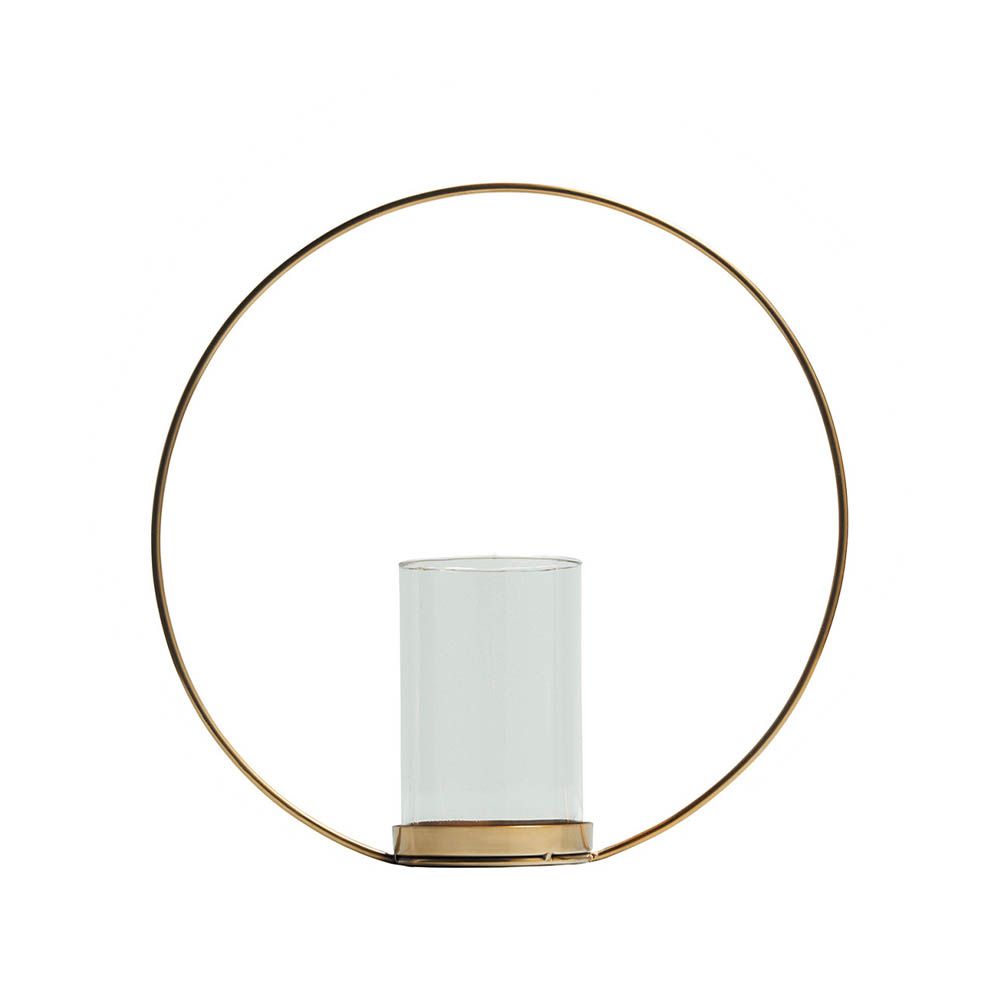 Round frame candle holder in elegant brass finish
