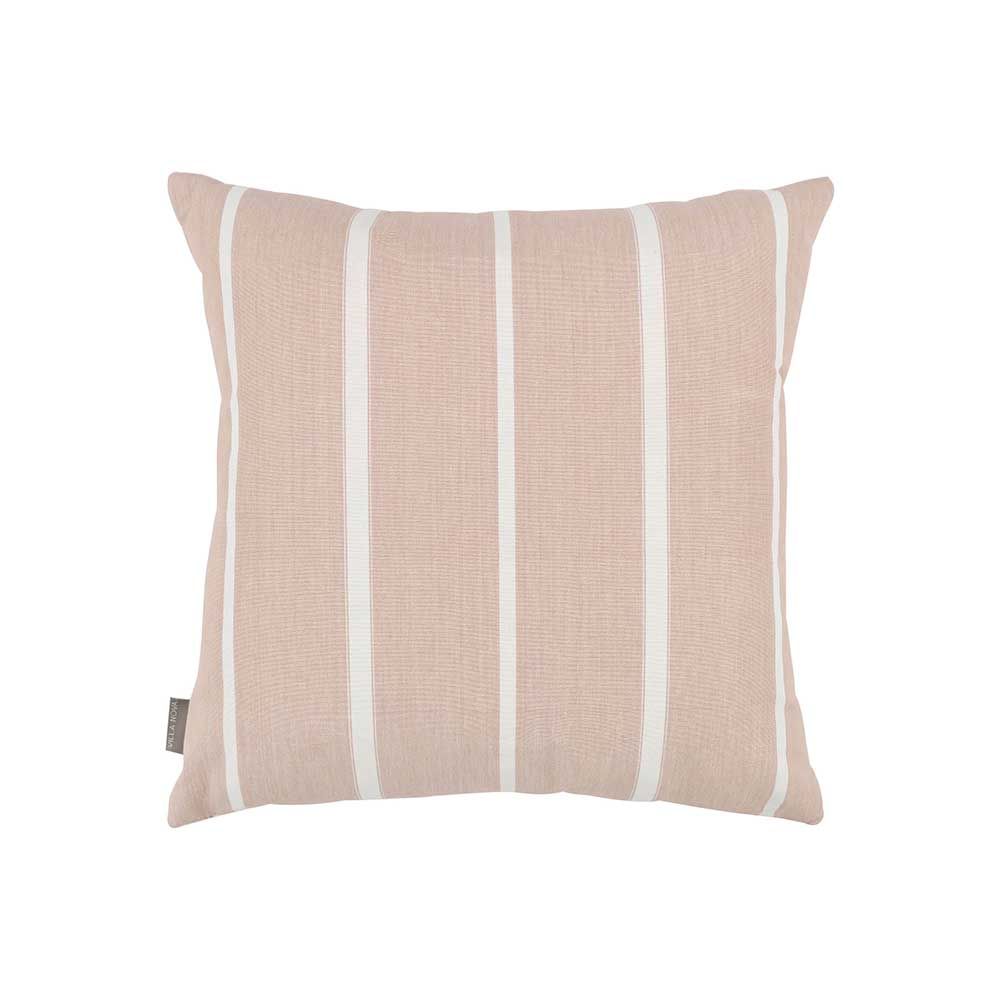 Feathery embroidered cushion with a contemporary stripe backing