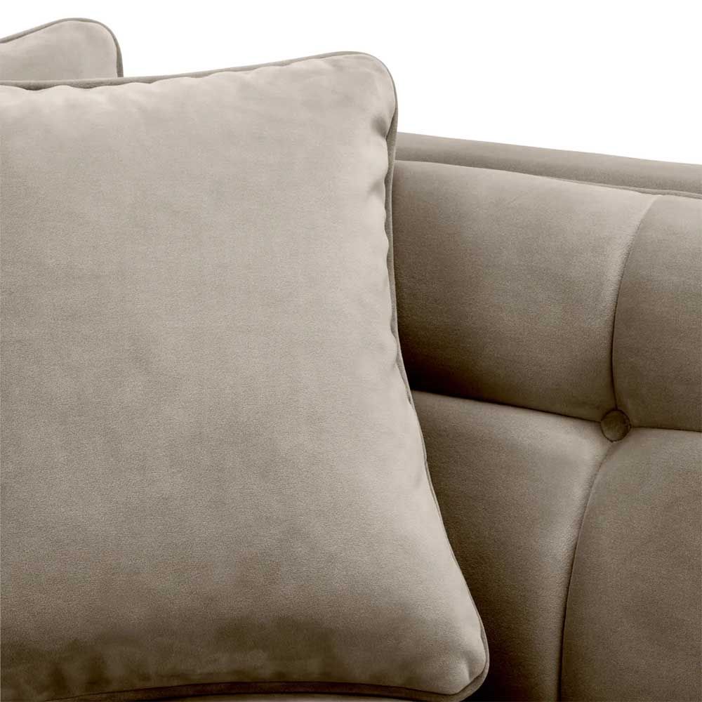 Greige velvet chaise longue sofa with quilted deep stitching 