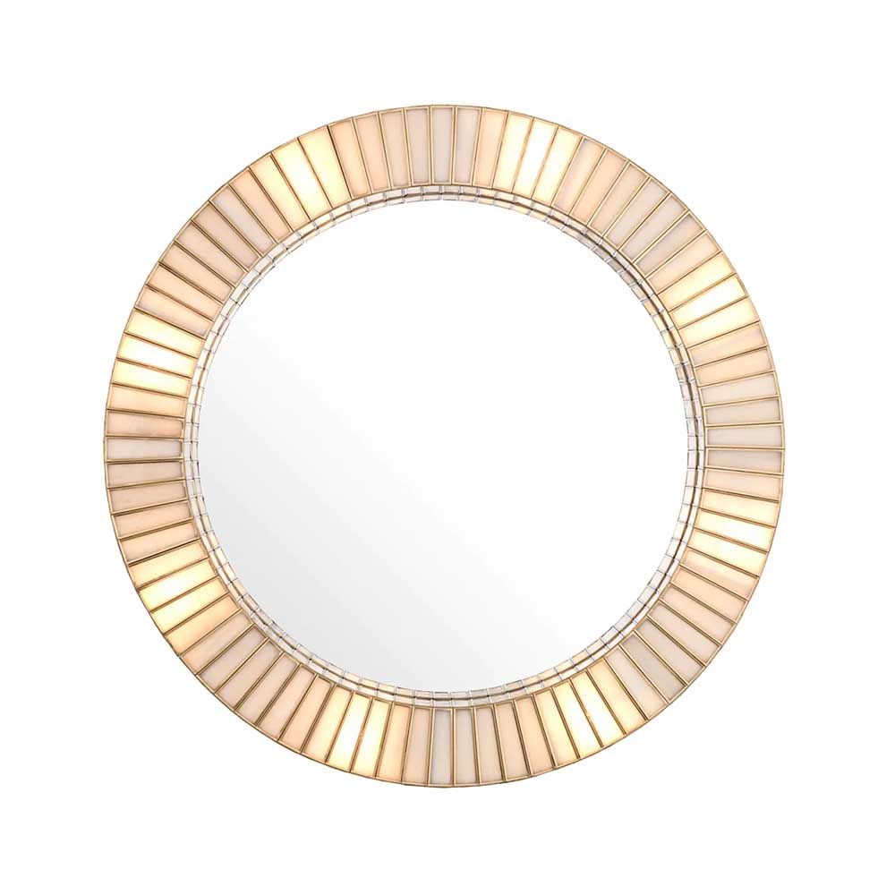 Light up round mirror with brass accents