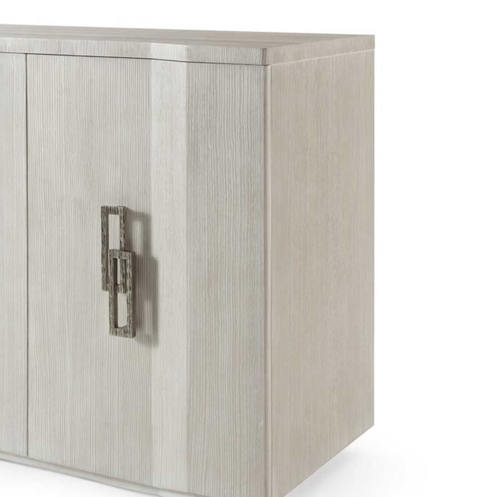 Wire-brushed pine wood sideboard with interlocking chain link hardware