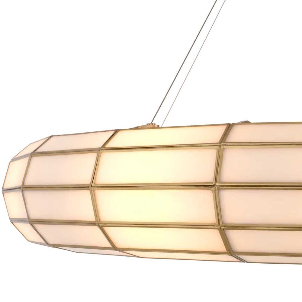 Elegant tube halo style chandelier with brass grid detailing