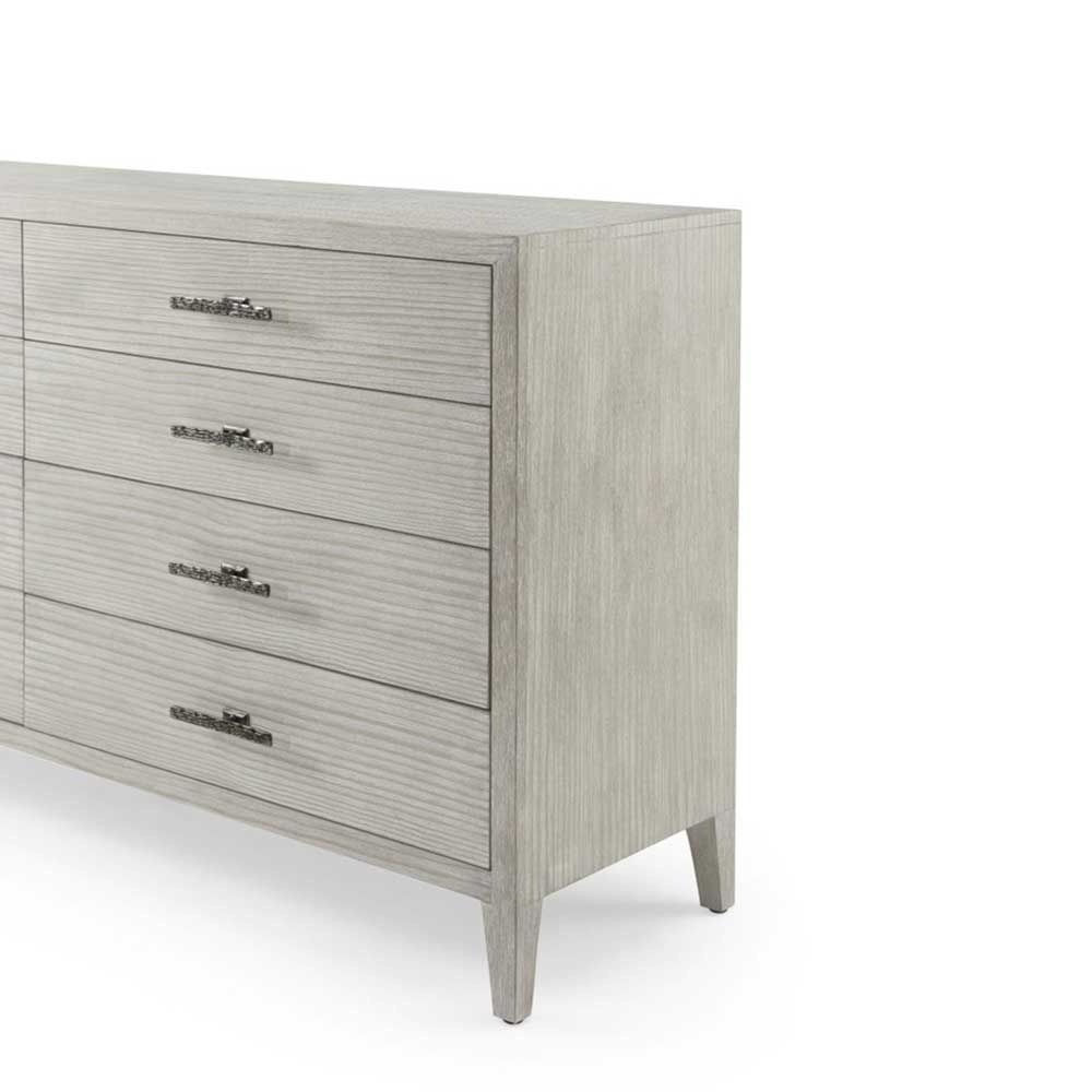 White finish chest of drawers with 8 drawers and hammered metal handles