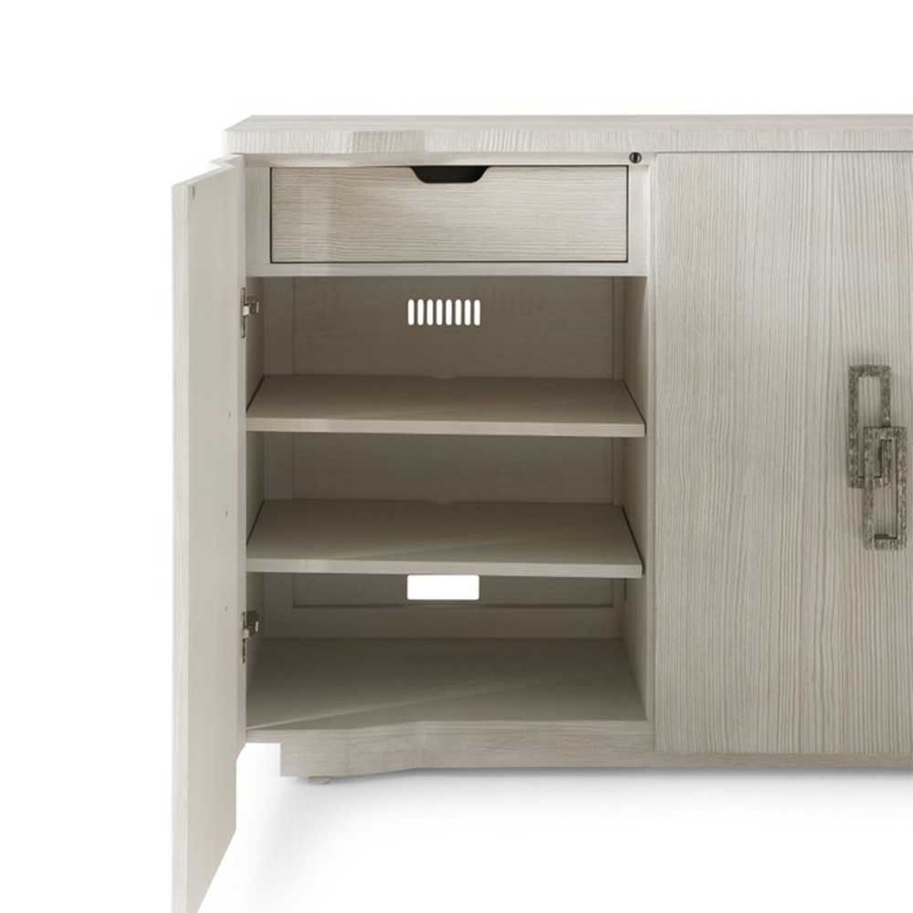 Wire-brushed pine wood sideboard with interlocking chain link hardware