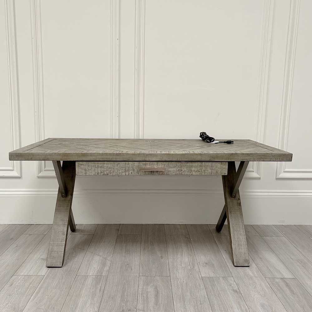 Sophisticated wooden desk with frieze drawer and crossed legs