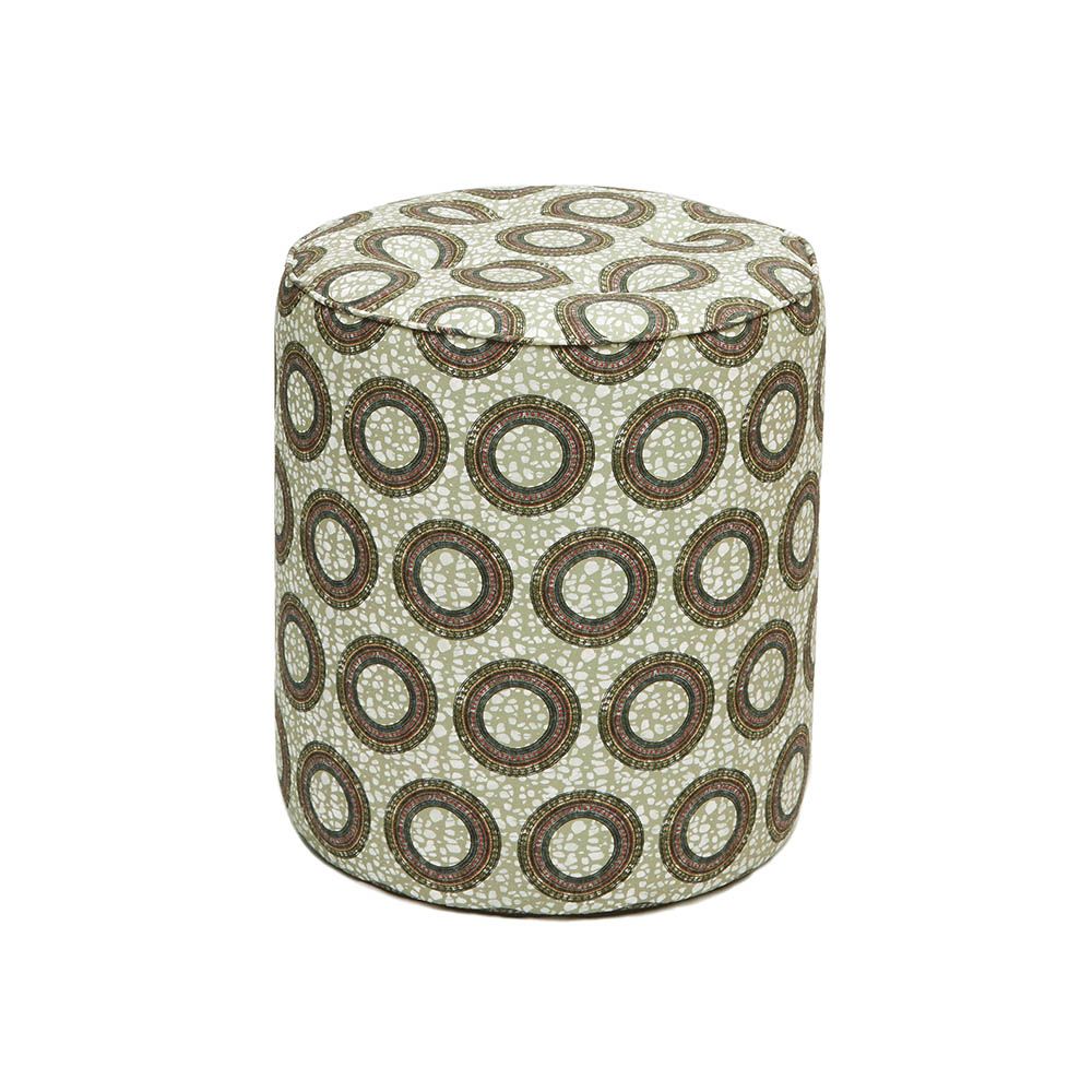 A luxury pouffe by Eva Sonaike with a khaki African-inspired pattern