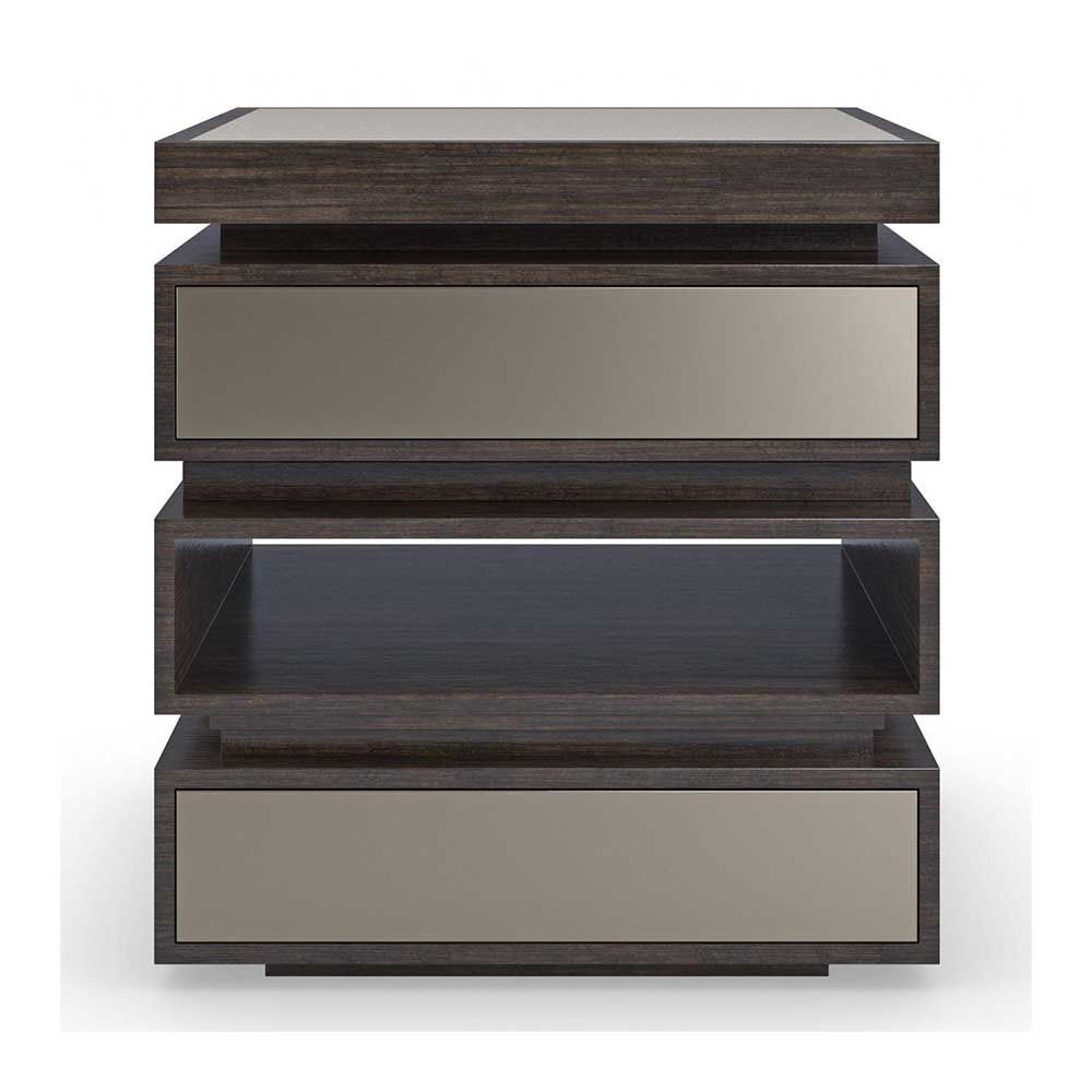Tiered wooden end table with open centre storage