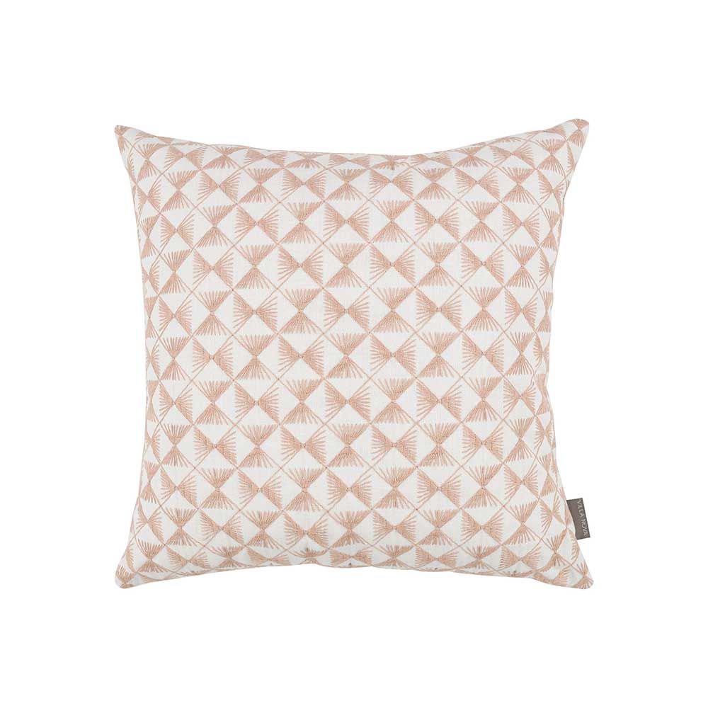 Feathery embroidered cushion with a contemporary stripe backing