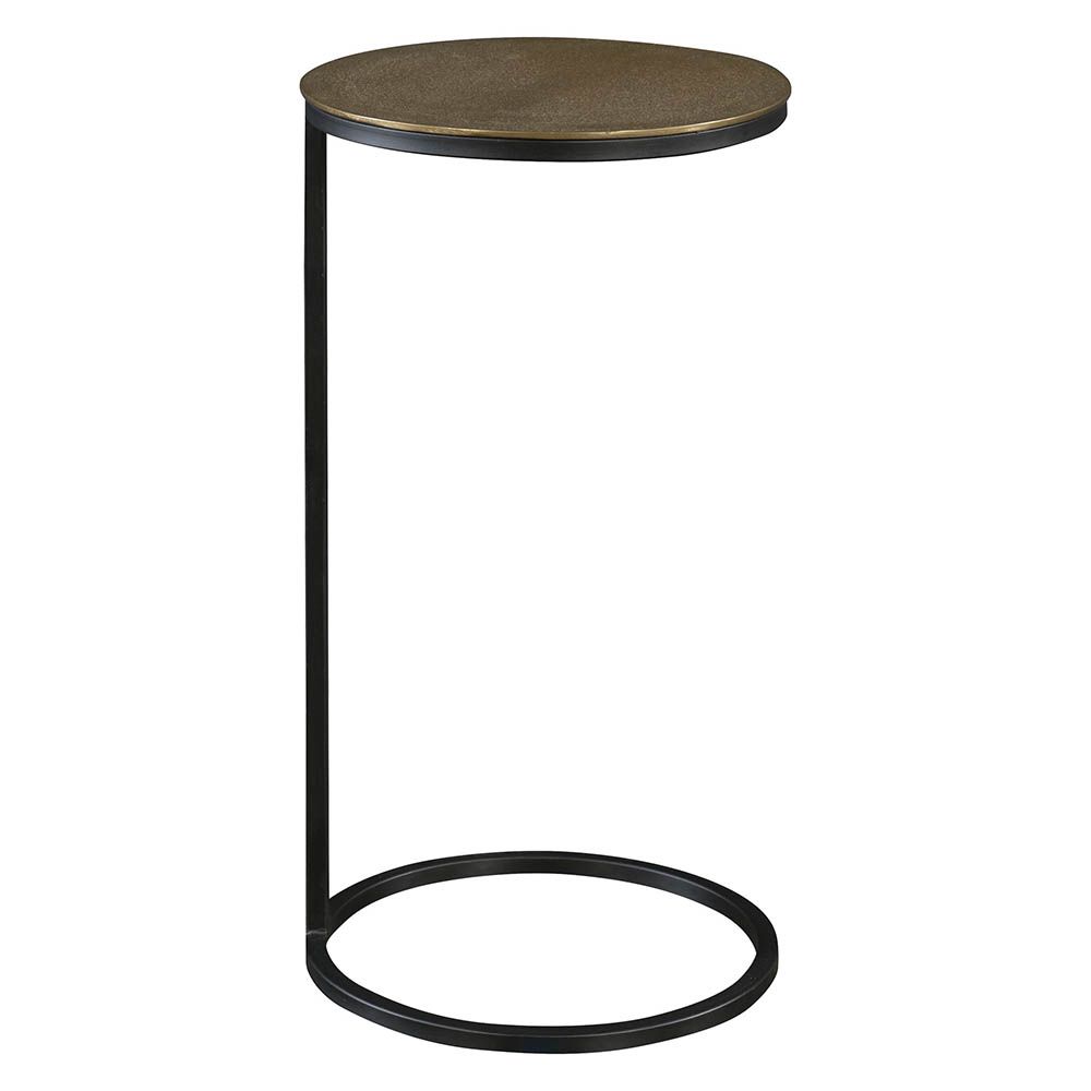 Metal side table with circular brass top
