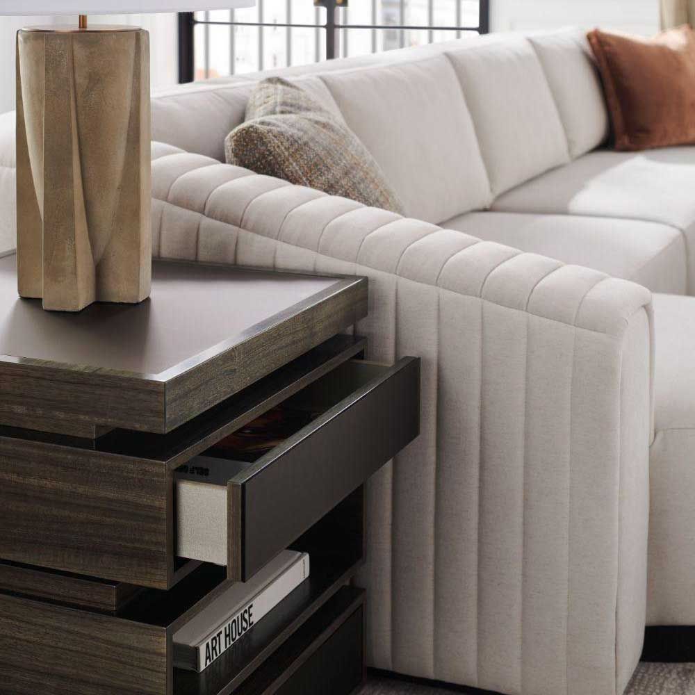 Tiered wooden end table with open centre storage