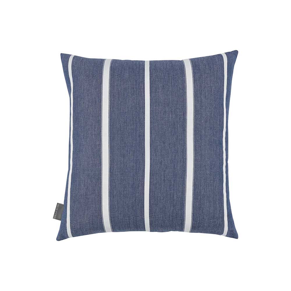 Feathery embroidered cushion with a contemporary stripe backing