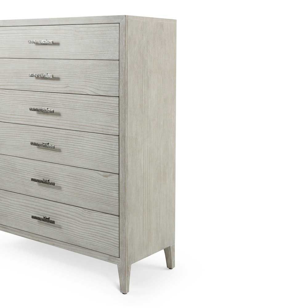 Tall six drawer whitewashed wooden chest