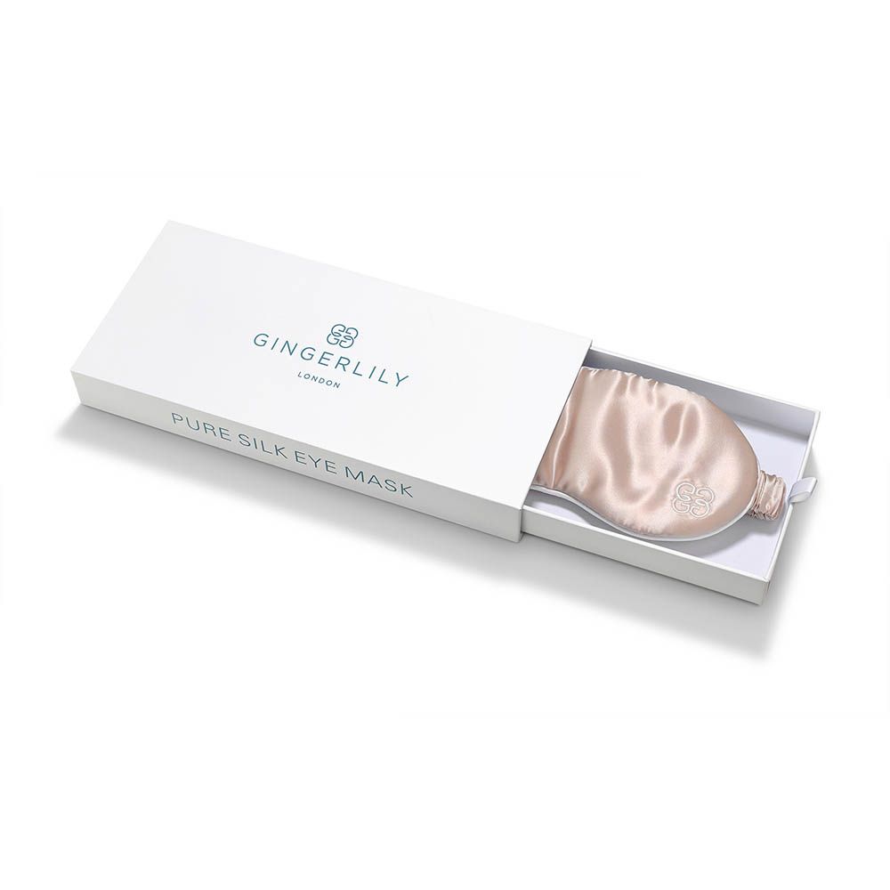 Blush pink silk eye mask with ivory piping detail