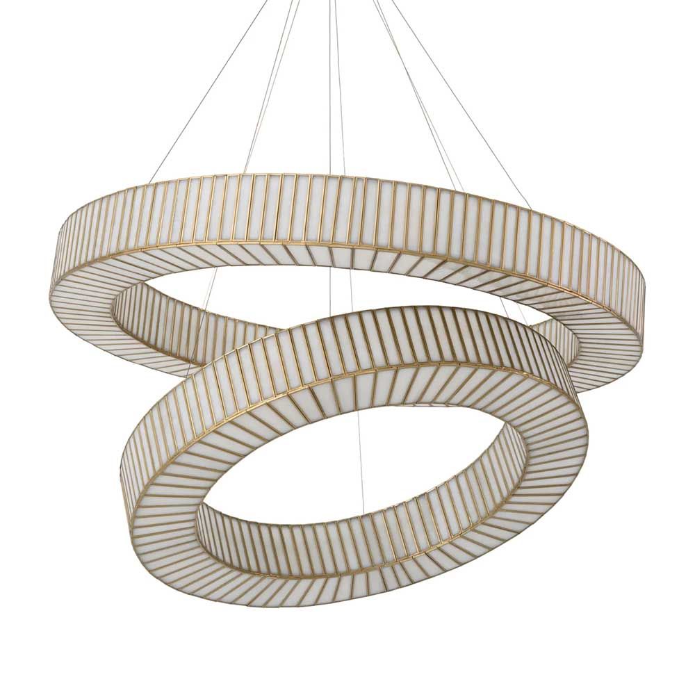 Radiant glow double halo style chandelier with brass details
