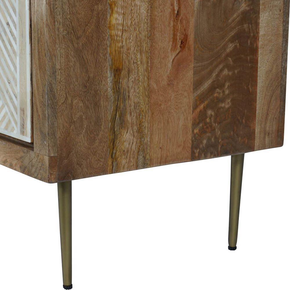 stunning natural toned two-door cabinet with bone tiled doors