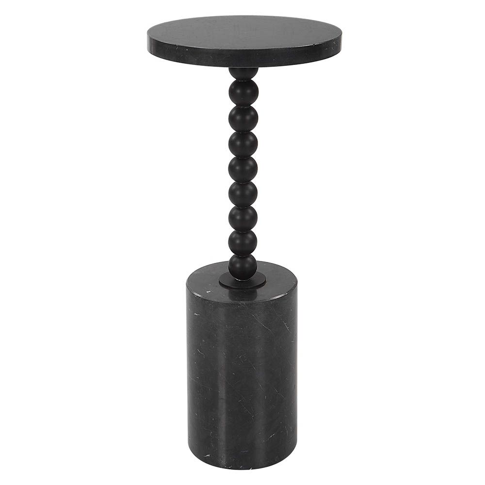 Circular black marble side table with delicate bead detailing