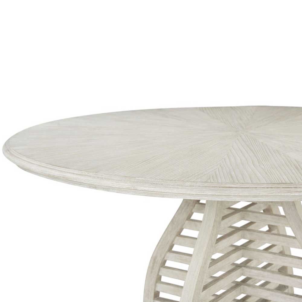 Washed wood circular dining table with slatted base