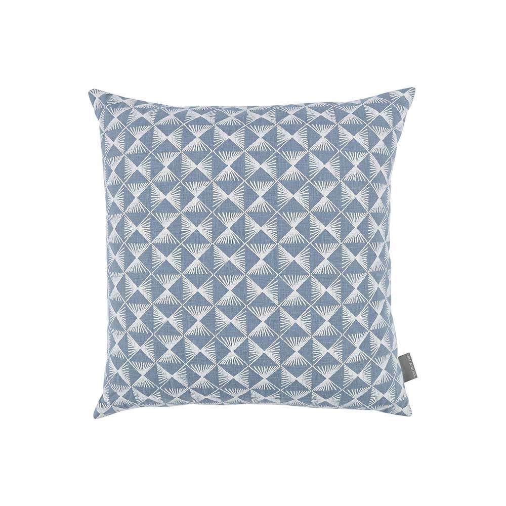Feathery embroidered cushion with a contemporary stripe backing