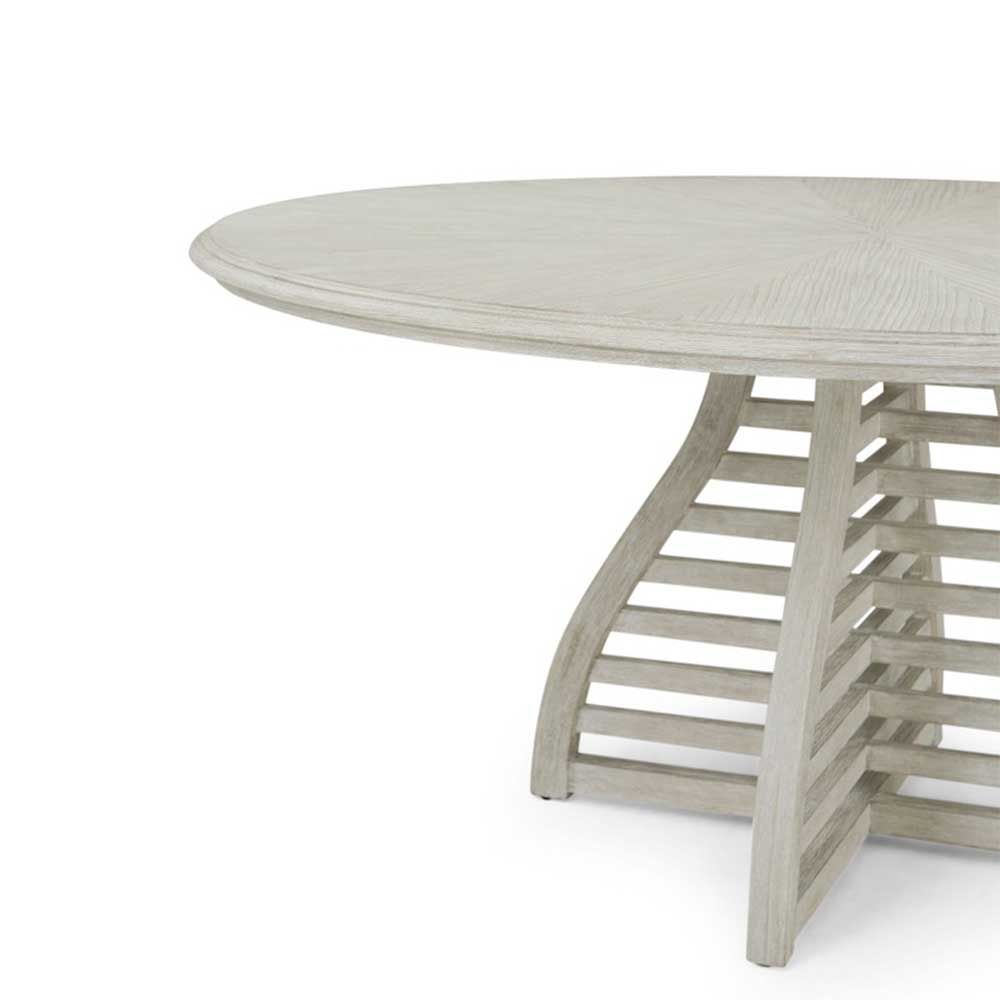Washed wood circular dining table with slatted base