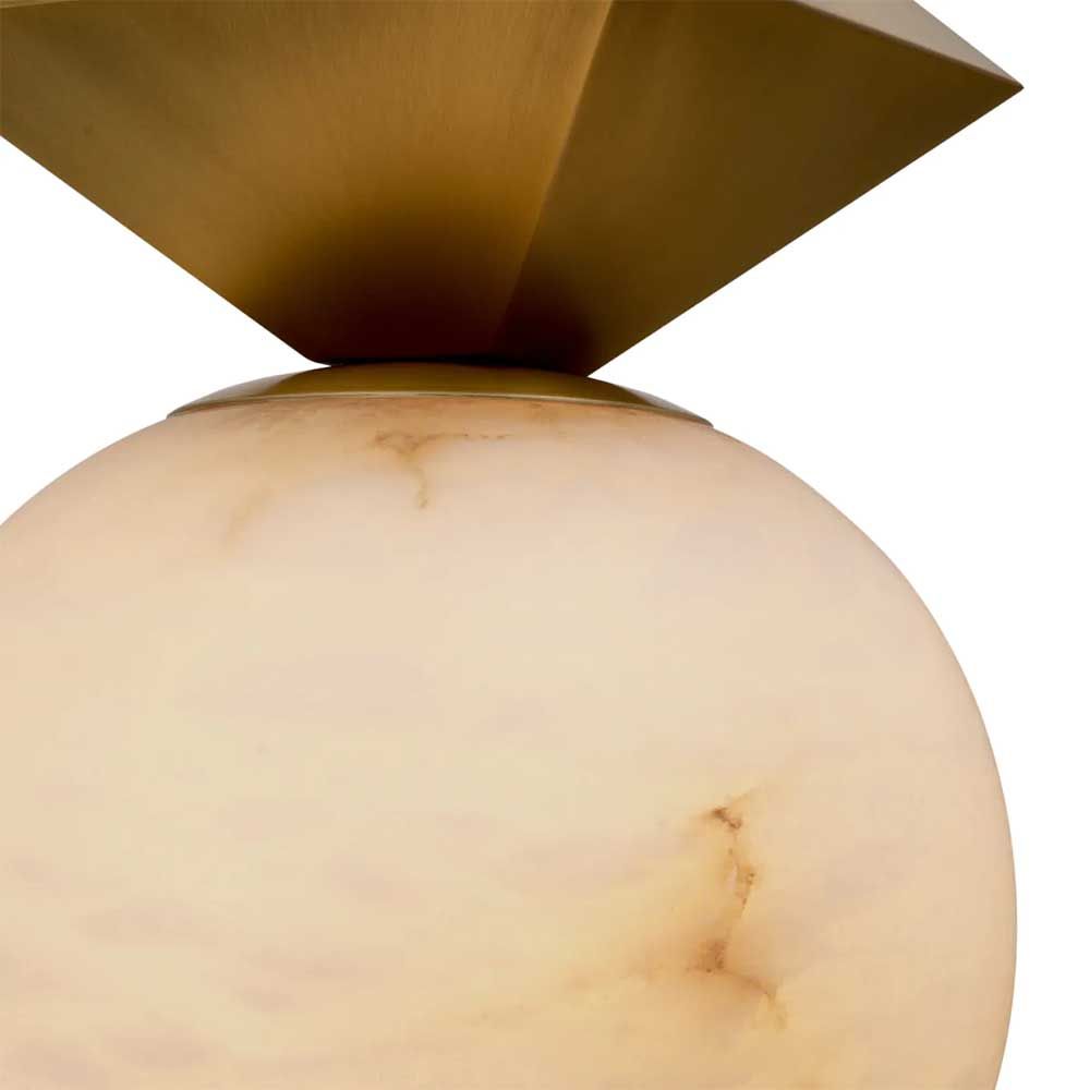 alabaster sphere pendant light with brass diamond top detail