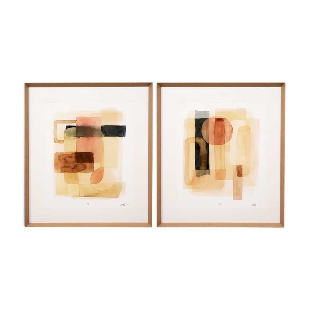Set of 2 earth-toned art pieces. Depicting abstact sun and sand.