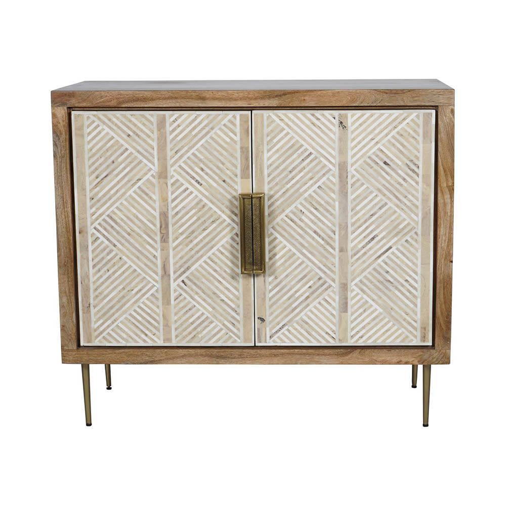 stunning natural toned two-door cabinet with bone tiled doors