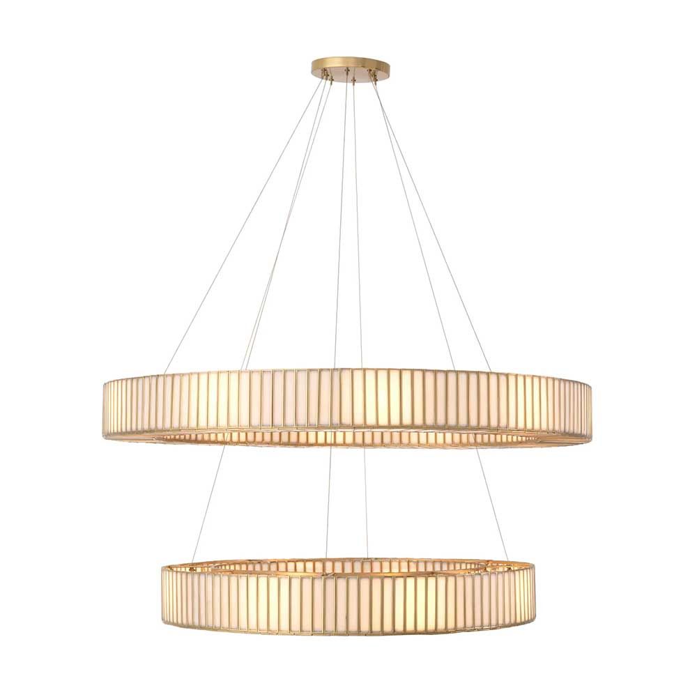 Radiant glow double halo style chandelier with brass details